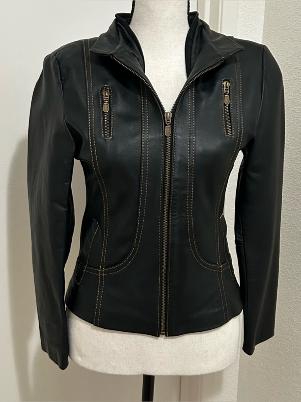 Kassandra Black Borrego Lambskin Leather Jacket - Women's Size Small